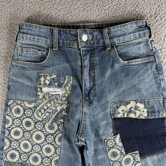 Anthropologie Pilcro The Borrowed Boyfriend Patchwork Jean Womens 25 Boho Hippie - Picture 2 of 16